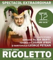  Opera, care pe data de 11 martie celebrează 163 de ani de la priemiera sa din Veneţia, aduce pe scena clujeană trei invitaţi de înaltă clasă: excepţionalul bariton George Petean, în  rolul lui Rigoletto, soprana Cristina Oltean, care o va interpreta pe Gilda şi tenorul Cosmin Ifrim, ca Duce de Mantua. Alături de aceştia vor completa armonios spectacolul Liza Kadelnik, Petru Burcă, Andrei Yvan şi Henrietta Almaşi. Orchestra se va afla sub bagheta dirijorului Horvath Jozsef, regia artistică şi scenografia sunt realizate de Emil Strugaru iar coregrafia de Adrian Mureşan.   Opera Naţională Română Cluj-Napoca vă deschide porţile fastoasei curţi a ducelui de Mantua, unde bufonul Rigoletto vă pofteste în lumea de vază a înaltei societăţi italieneşti într-un mod pamfletar şi jucăuş. Opera din trei acte, adaptată după piesa lui Victor Hugo, „Regele se amuză”,  ia o turnură dramatică atunci când în jocul amuzant al bufonului intervine pasiunea dintre fiica sa Gilda şi libertinul Duce de Mantua, care o vrea cucerită. Rigoletto încearcă să evite idila, însă e surprins de capcana unei răzbunări. Tocmai glumele sale mai vechi sunt cele care îi aduc blestemul final. Spectacolul începe la ora 18.30 şi se încheie în jurul orei 21.00. Biletele sunt puse în vânzare la Agenţia Teatrală din Piaţa Ştefan cel Mare nr. 14, telefon: 0264-592.466, deschisă de luni până vineri între orele 11-17 şi cu 30 de minute înainte de începerea reprezentaţiei, la caseria din holul Operei Naţionale Române Cluj-Napoca